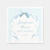 かわいい水彩青いリボン男の赤ちゃんシャワー スタンダードカクテルナプキン (正面)