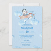 かわいい水彩青ペンギンパイロット 招待状 (正面)