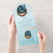 かわいい水彩青龍ベイビーシャワー オールインワン招待状 (貼ってはがせる)