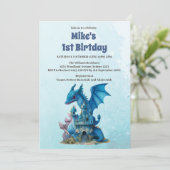 かわいい水彩青龍1歳誕生日 招待状 (スタンド正面)