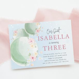 かわいい水彩風船子供の誕生日パーティー 招待状