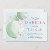 かわいい水彩風船子供の誕生日パーティー 招待状 (正面)