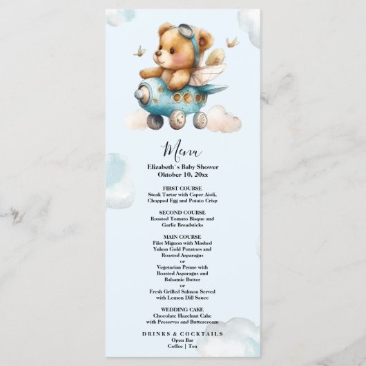 かわいい水彩飛行機テディベア メニュー (裏面)