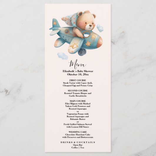 かわいい水彩飛行機テディベア メニュー (正面)