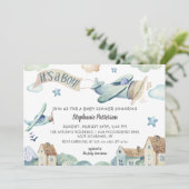 かわいい水彩飛行機ベイビーシャワー 招待状 (スタンド正面)