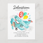 かわいい水彩飛行機風船飛行機誕生日 ポストカード (正面)