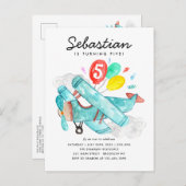 かわいい水彩飛行機風船 誕生日 ポストカード (正面/裏面)