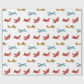 かわいい水彩飛行機飛んでいるin空 ラッピングペーパー (フラット)
