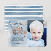 かわいい水彩飛行機 航空少年誕生日 サンキューカード (正面/裏面)