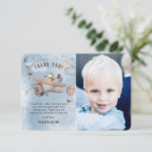 かわいい水彩飛行機 航空少年誕生日 サンキューカード (スタンド正面)