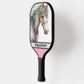 かわいい水彩馬 カスタマイズ可能名前入り ピックルボールラケット (左)