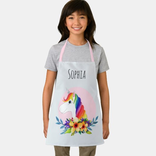 かわいい水彩魔法のピンクのユニコーンの子供たち エプロン (インサイチュ)
