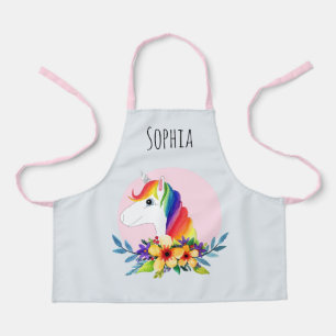 かわいい水彩魔法のピンクのユニコーンの子供たち エプロン