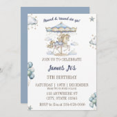 かわいい水彩魔法の回転木馬誕生日パーティー 招待状 (正面/裏面)