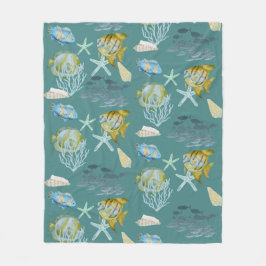 かわいい水彩魚の貝殻サンゴフリースブランケット フリースブランケット