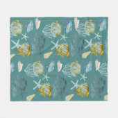 かわいい水彩魚の貝殻サンゴフリースブランケット フリースブランケット (正面(横))