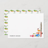 かわいい水彩魚の餌フック釣りリールロッド ノートカード (正面/裏面)