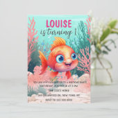 かわいい水彩魚ザシーズ誕生日 招待状 (スタンド正面)