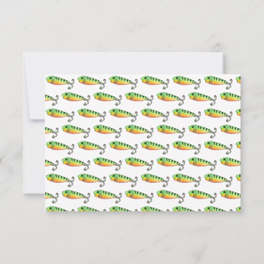 かわいい水彩魚ルアーフック釣りリールロッド ノートカード (裏面)