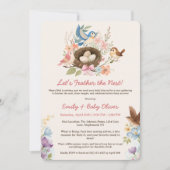 かわいい水彩鳥の巣パーティー赤ちゃんシャワー 招待状 (正面)