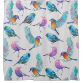 かわいい水彩鳥カラフルたち シャワーカーテン (正面)