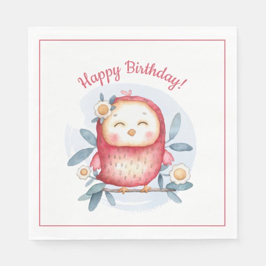 かわいい水彩鳥誕生日 スタンダードランチョンナプキン (正面)