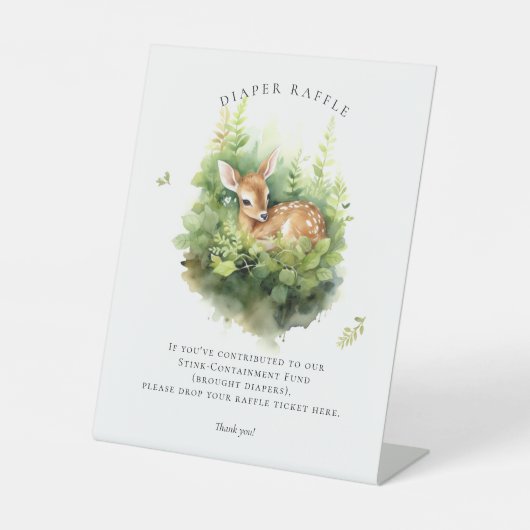 かわいい水彩鹿おむつラッフルサイン 台座サイン (正面)