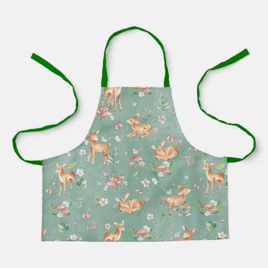 かわいい水彩鹿のパターン エプロン (正面)
