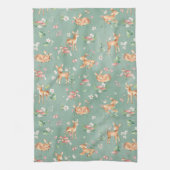 かわいい水彩鹿のパターン キッチンタオル (縦)