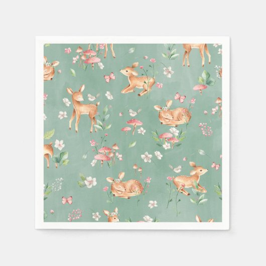 かわいい水彩鹿のパターン スタンダードカクテルナプキン (正面)
