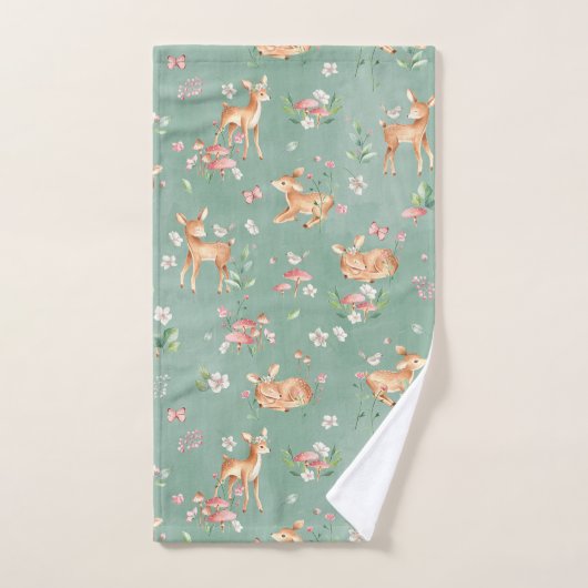 かわいい水彩鹿のパターン バスタオルセット (ハンドタオル)