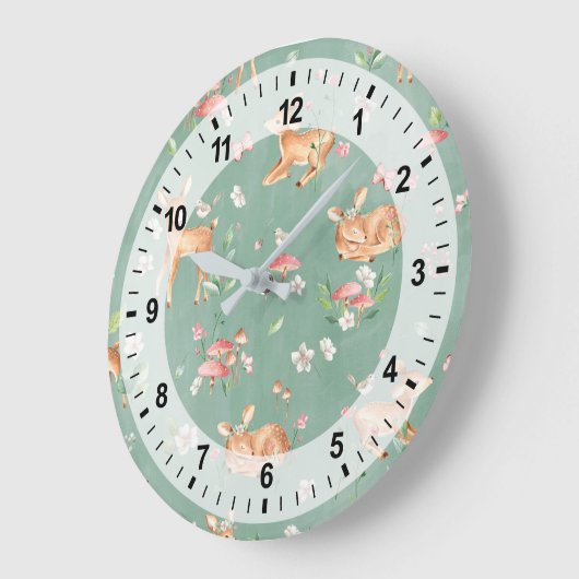 かわいい水彩鹿のパターン ラージ壁時計 (傾斜)