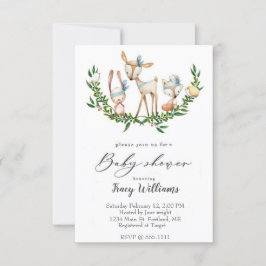 かわいい水彩鹿の赤ちゃんシャワー招待 招待状