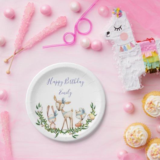 かわいい水彩鹿ベビー誕生日パーティー ペーパープレート (パーティー)