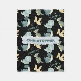 かわいい水彩黒恐竜のパターン フリースブランケット