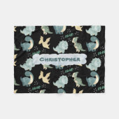 かわいい水彩黒恐竜のパターン フリースブランケット (正面(横))