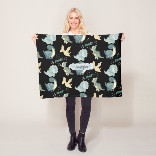 かわいい水彩黒恐竜のパターン フリースブランケット (インサイチュ)