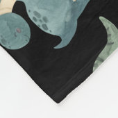 かわいい水彩黒恐竜のパターン フリースブランケット (角)