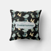 かわいい水彩黒恐竜パターンティール(緑がかった色)名 クッション (裏面)