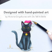 かわいい水彩黒猫クリスマスカード シーズンカード