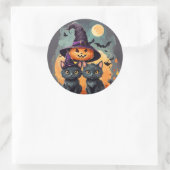 かわいい水彩黒猫ハッピーハローウィン ラウンドシール (バッグ)