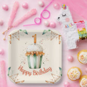 かわいい水彩1stバースデーカップケーキ ペーパープレート (パーティー)