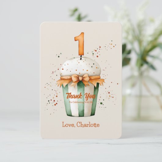 かわいい水彩1st誕生日サンキューカード (スタンド正面)