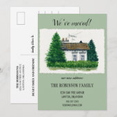 かわいい水彩 ヴィンテージ コテージ ご転居のお知らせ レトロ 招待状 (正面/裏面)