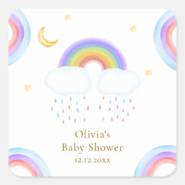 かわいい水彩 月 星 虹 ベビーシャワー スクエアシール
