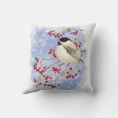 かわいい水彩《鳥》アメリカゴガラベリー雪のシーンアート クッション (裏面)