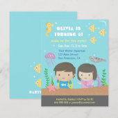 かわいい水族館の子供の誕生日パーティー 招待状 (正面/裏面)