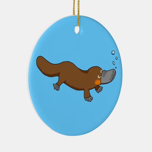 かわいい水泳によってアヒル勘定書を出されるplatypus セラミックオーナメント (右)