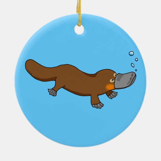 かわいい水泳によってアヒル勘定書を出されるplatypus セラミックオーナメント (裏面)