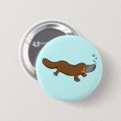 かわいい水泳によってアヒル勘定書を出されるplatypus 缶バッジ (正面&裏面)